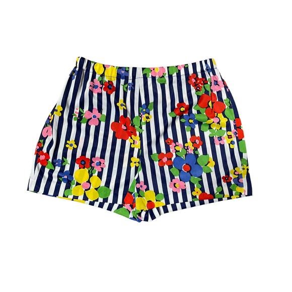 Womens Shorts Multicolor Floral Striped High Rise Elastic Waist Pull-On Small S - Picture 1 of 4